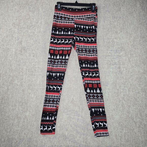 No Boundaries Womens Christmas Fair Isle Leggings Red Black Stretch Knit Medium - Picture 1 of 7